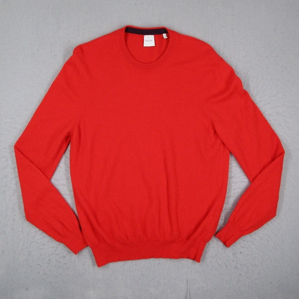 Paul Smith Mens 100% Cashmere Crewneck Sweater Red Made in Italy Size M